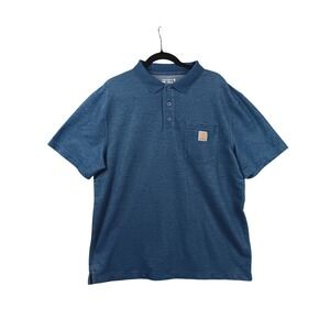 Carhartt Men's Loose Fit Short Sleeve Blue Polo Shirt Size Large